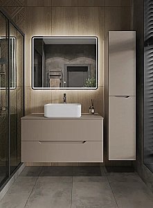 Тумба с раковиной Orange Line 100 Li-100TuLMDF+B02-460W латте/белый для ванной в интернет-магазине Sanbest