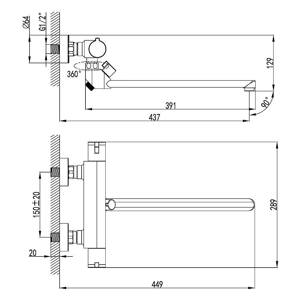 Смеситель для ванны Lemark Yeti LM7834C купить в интернет-магазине сантехники Sanbest