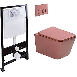 Унитаз подвесной с инсталляцией SantiLine SL-5007T-P+SL-01/Р персиковый матовый/кнопка персиковая матовая, безободковый, с крышкой микролифт, слив торнадо купить в интернет-магазине Sanbest