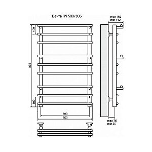 Полотенцесушитель электрический Terminus Вента П9 500x835 левый/правый купить в интернет-магазине сантехники Sanbest