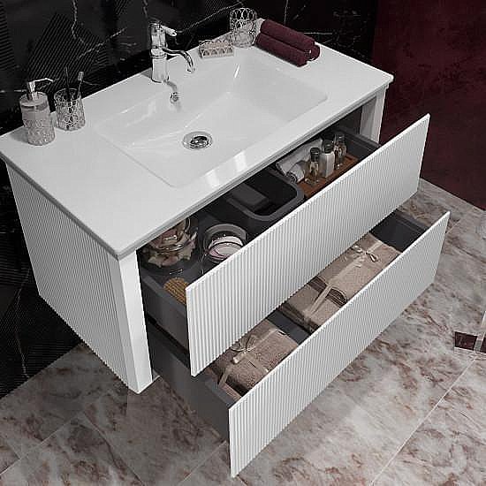 Тумба с раковиной Опадирис Рубинно 90 белая глянцевая для ванной в интернет-магазине Sanbest