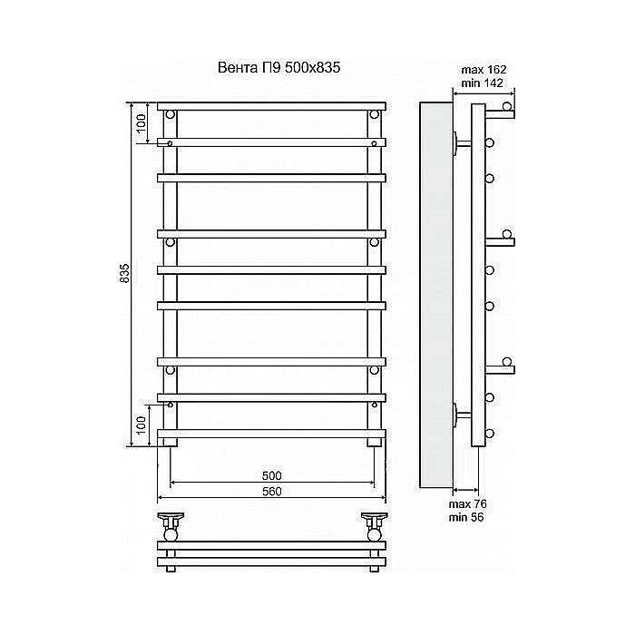 Полотенцесушитель электрический Terminus Вента П9 500x835 левый/правый купить в интернет-магазине сантехники Sanbest