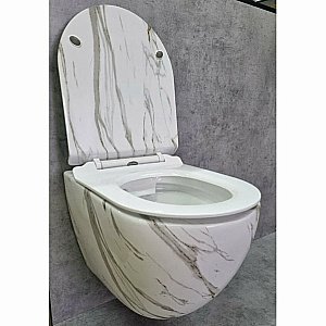 Унитаз подвесной Ceramalux 2213-K белый мрамор, безободковый, с крышкой микролифт купить в интернет-магазине Sanbest