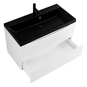 Тумба с раковиной Belbagno MARINO 90 белая глянцевая/черная раковина для ванной в интернет-магазине Sanbest
