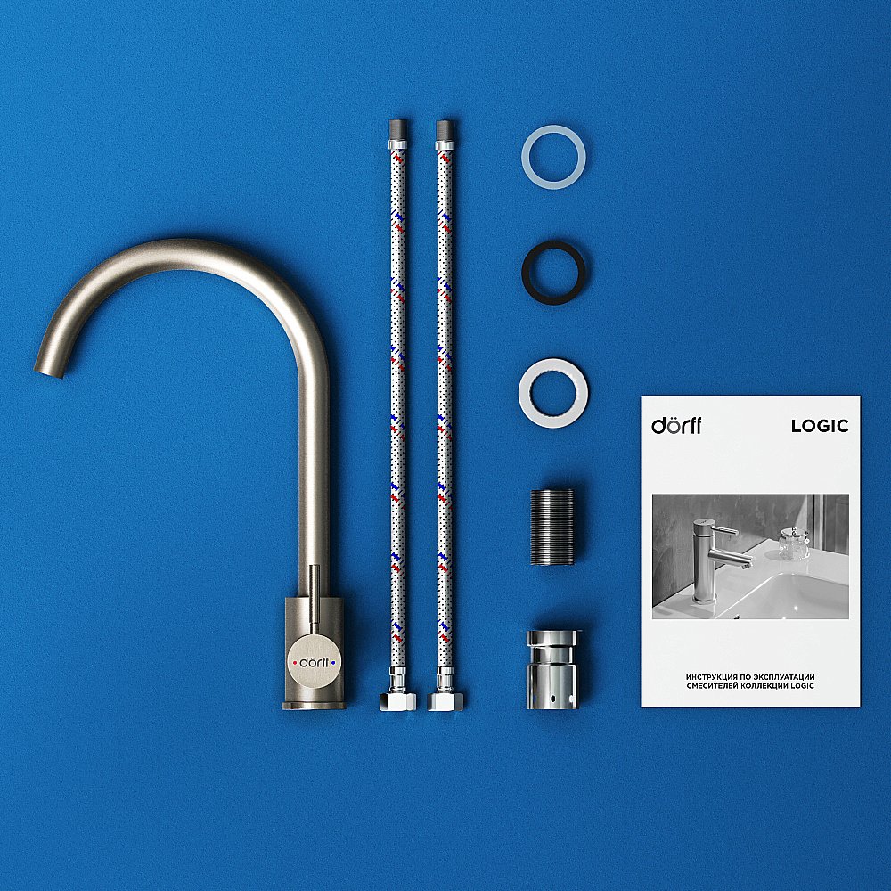 Смеситель для кухни Dorff Logic D3000000 сталь купить в интернет-магазине сантехники Sanbest
