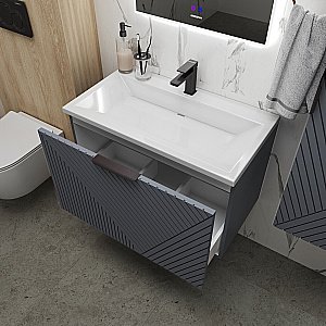 Тумба с раковиной подвесная Grossman БЛИСС 80 с 1 ящ, графит матовая для ванной в интернет-магазине Sanbest