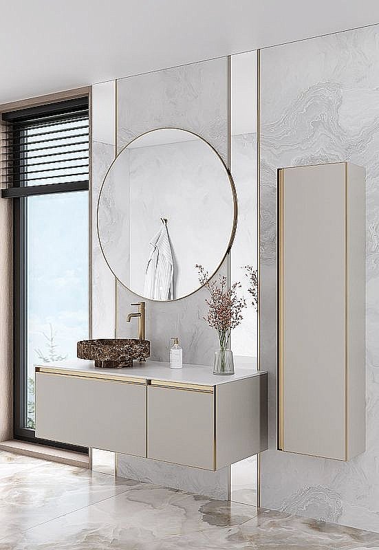 Пенал Armadi Art QUATRO CASHMERE профиль MATT GOLD для ванной в интернет-магазине сантехники Sanbest