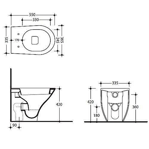 Унитаз приставной Kerasan Aquatech 3718 Белый, безободковый купить в интернет-магазине Sanbest