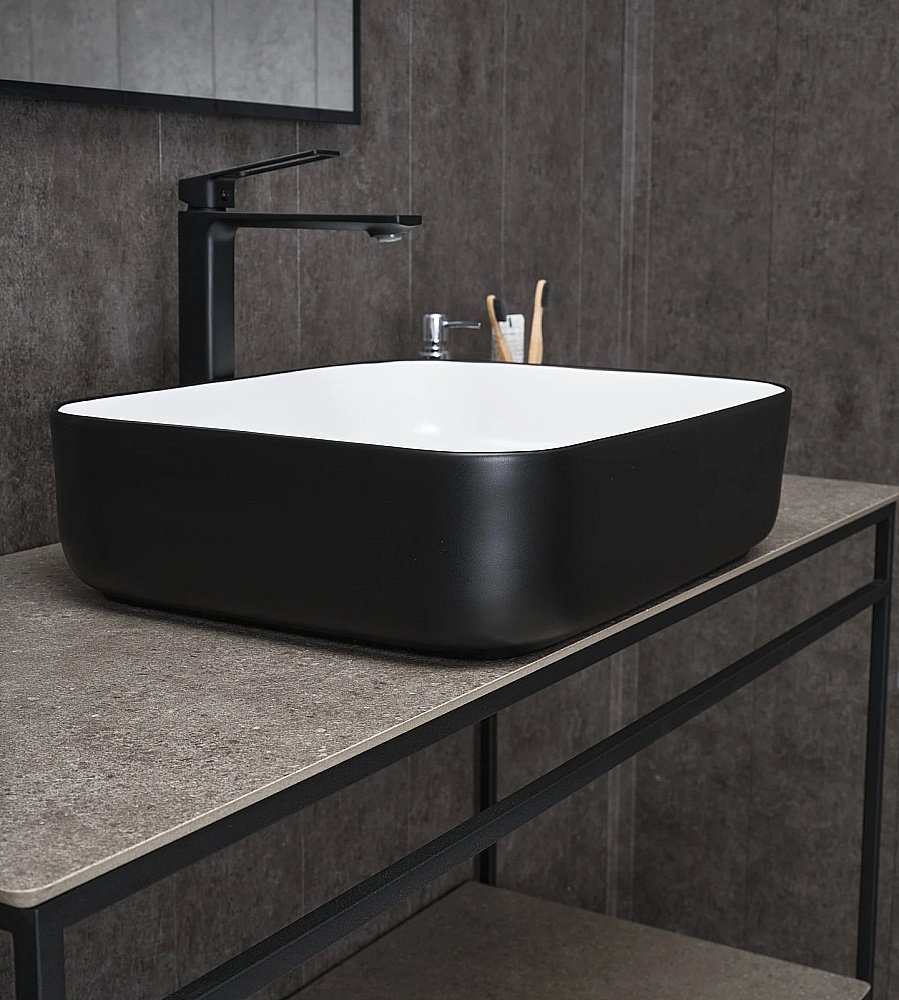 Раковина накладная Gid Geometrico 50 Nc366 52205 белая, черная купить в интернет-магазине Sanbest