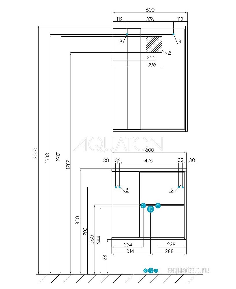 Зеркальный шкаф Акватон Бостон 60 светлое дерево купить в интернет-магазине сантехники Sanbest