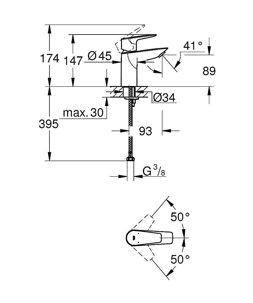 Смеситель для раковины Grohe BauEdge 2020 23330001 купить в интернет-магазине сантехники Sanbest