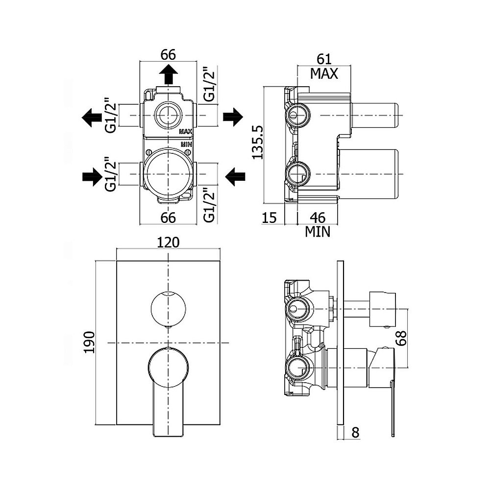 Смеситель для душа Paffoni Tango TA019CR/M (с внутренней частью) купить в интернет-магазине сантехники Sanbest