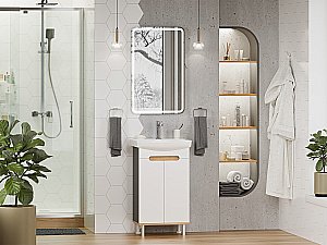 Тумба с раковиной Misty Сканди - 50 Э-Ска01050-0150-2Д белый/графит для ванной в интернет-магазине Sanbest