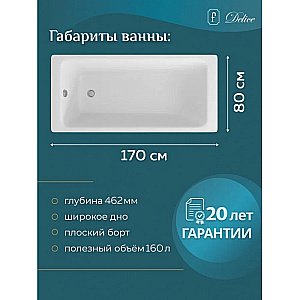 Ванна чугунная Delice Parallel Comfort DLR220502RB-AS 170х80 белая с черными матовыми ручками купить в интернет-магазине Sanbest