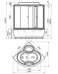 Душевой бокс Радомир Калифорния 155х155 без крыши, стекло прозрачное/профиль белый купить в интернет-магазине Sanbest