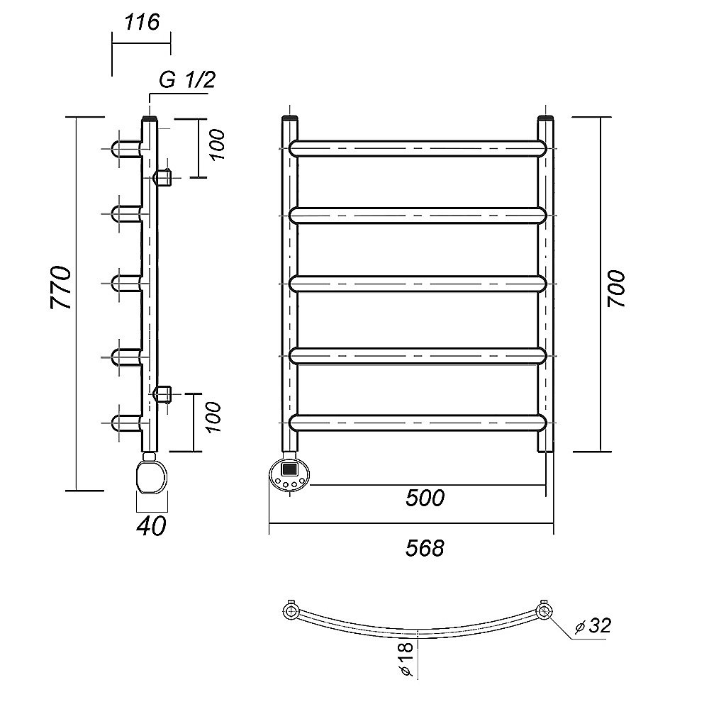 Полотенцесушитель электрический Domoterm Калипсо П5 500x700 E хром купить в интернет-магазине сантехники Sanbest