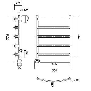 Полотенцесушитель электрический Domoterm Калипсо П5 500x700 E хром купить в интернет-магазине сантехники Sanbest