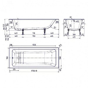 Ванна чугунная Delice Parallel Comfort DLR220505RB-AS 170х70 белая с черными матовыми ручками купить в интернет-магазине Sanbest