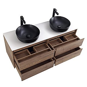Тумба с раковинами и столешницей BelBagno KRAFT 140 Rovere Tabacco для ванной в интернет-магазине Sanbest