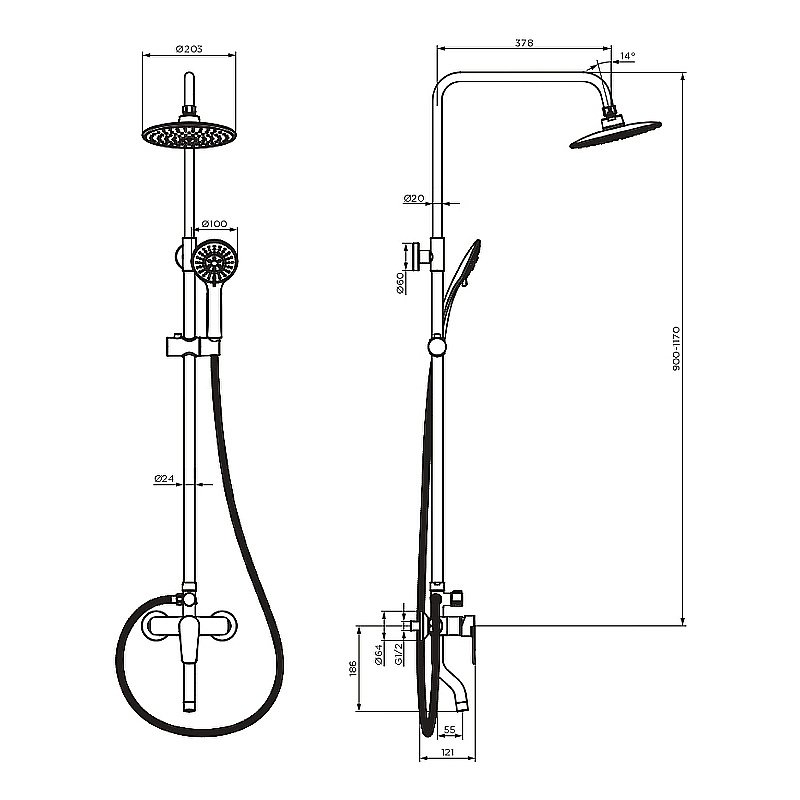 Душевая система Dorff Prime D0740922 черная матовая купить в интернет-магазине сантехники Sanbest
