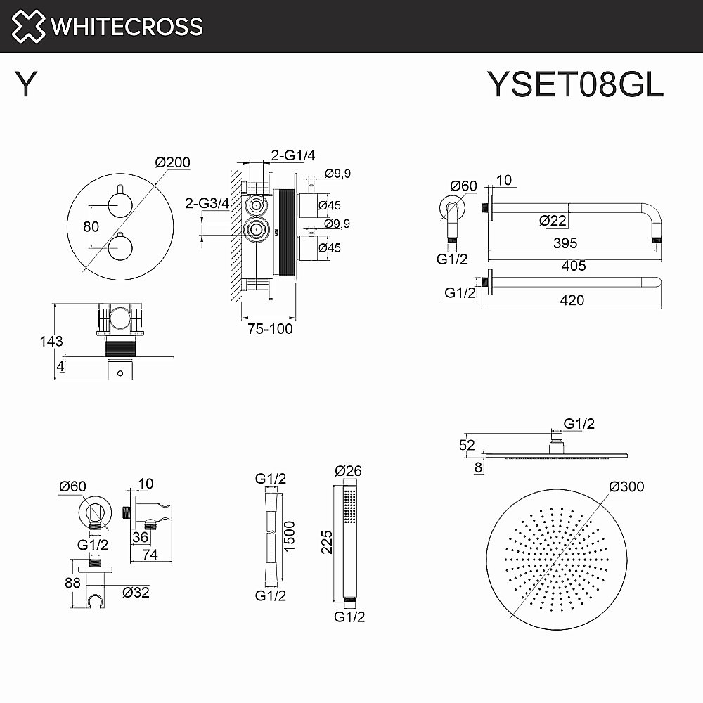 Душевая система WhiteCross Y YSET08GL золото купить в интернет-магазине сантехники Sanbest