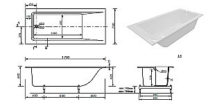 Ванна Taliente Egoista Stretto Matt EG2317075-1StrettoMatt 170х75 белая матовая купить в интернет-магазине Sanbest