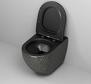 Унитаз подвесной Grossman Color GR-4411BBLS безободковый, с крышкой микролифт, черный матовый с текстурой кожи крокодила купить в интернет-магазине Sanbest
