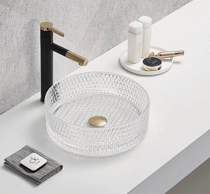 Раковина накладная CeramaLux NC 36 GL01 прозрачная купить в интернет-магазине Sanbest