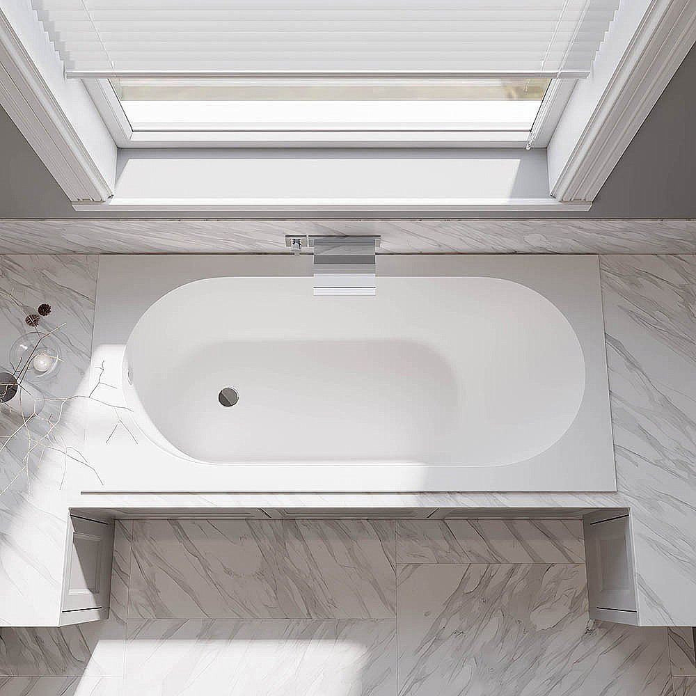 Ванна из искусственного камня Veconi Stampo Slim STMSLIM18080 180х80 белая купить в интернет-магазине Sanbest