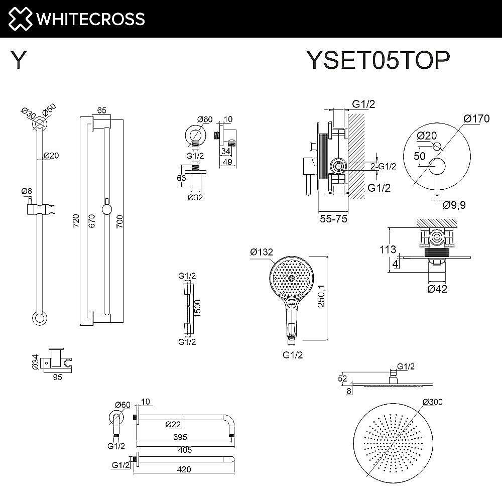 Душевая система WhiteCross Y YSET05TOPGLB золото брашированное купить в интернет-магазине сантехники Sanbest