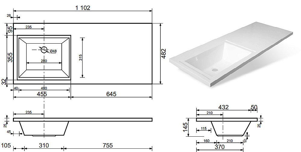 Раковина Эстет Даллас 110 цвет по RAL с блестками купить в интернет-магазине Sanbest