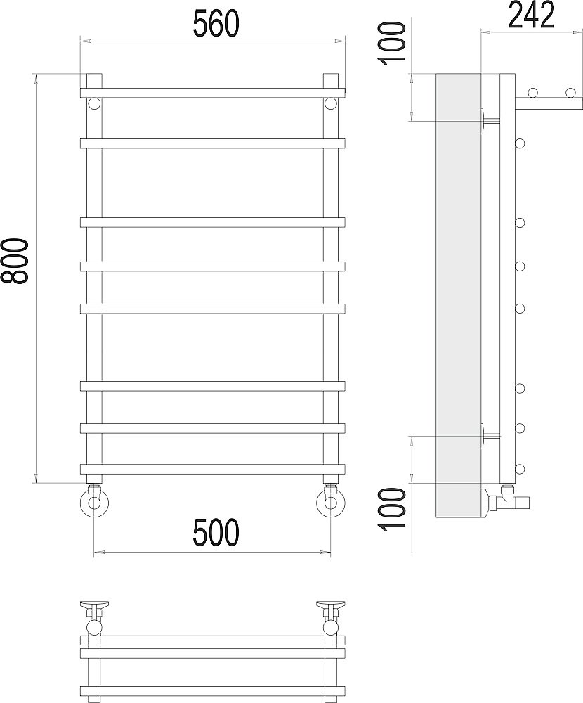 Полотенцесушитель водяной с полочкой Terminus Ватра П8 500х800 купить в интернет-магазине сантехники Sanbest
