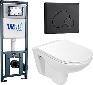 Унитаз с инсталляцией WeltWasser MARBERG 410 + BAARBACH 004 GL-WT + MAR 410 RD MT-BL купить в интернет-магазине Sanbest