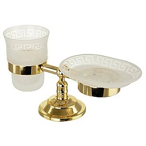 Держатель со стаканом и мыльницей настольный Migliore Mirella матовое стекло с декором/золото купить в интернет-магазине сантехники Sanbest