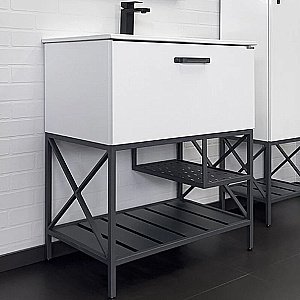 Тумба с раковиной Comforty Бредфорд 75 00-00013442 белая/графит для ванной в интернет-магазине Sanbest