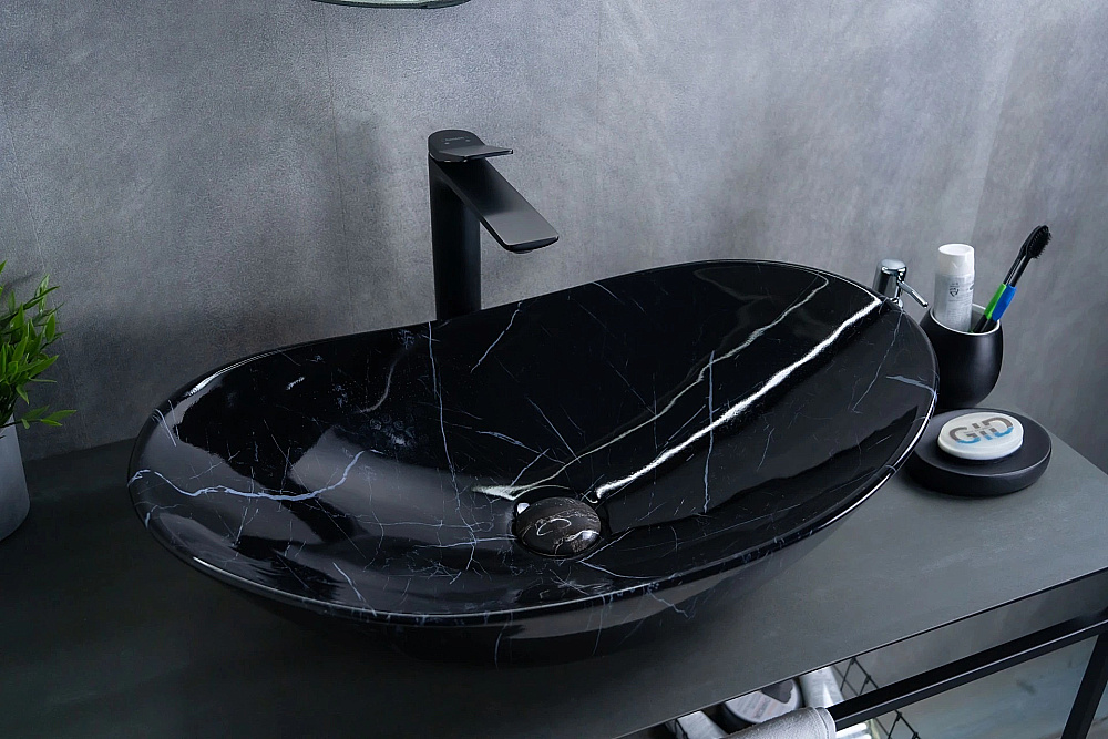 Раковина накладная Gid Lago 61 Bs9811 54467 черный мрамор купить в интернет-магазине Sanbest