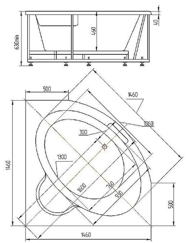 Ванна Aquatek Калипсо 146x146 KAL146-0000045 белая купить в интернет-магазине Sanbest