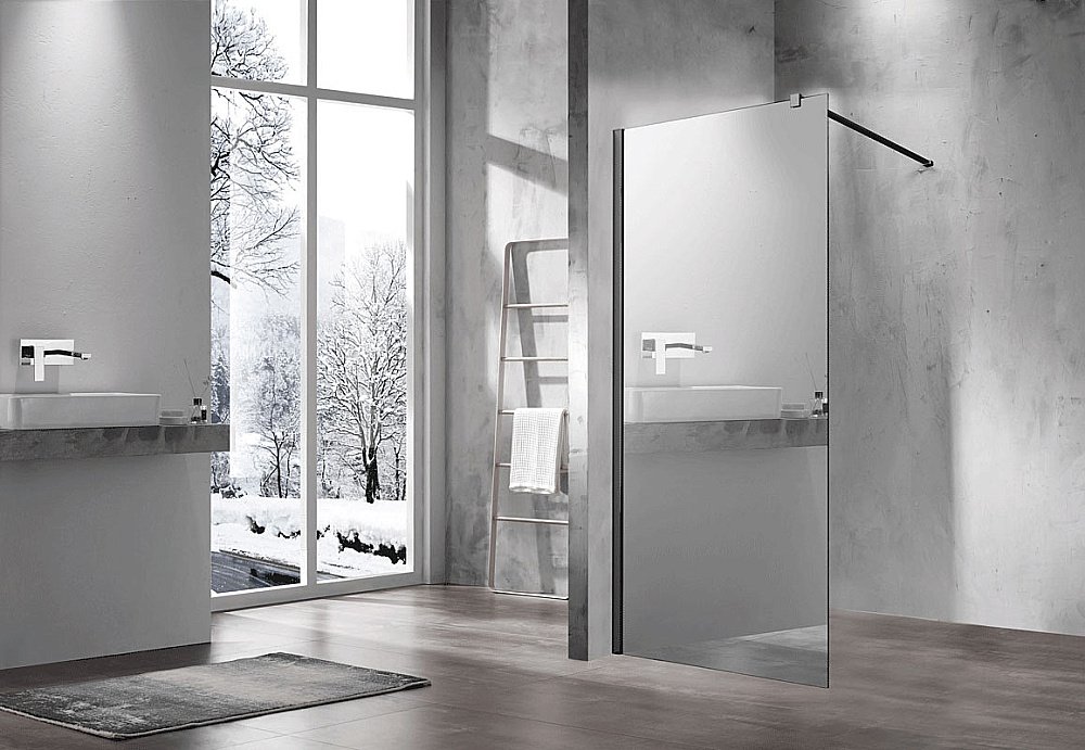 Душевое ограждение Vincea Walk-In VSW-1H100MRB 100 стекло зеркальное/профиль черный купить в интернет-магазине Sanbest