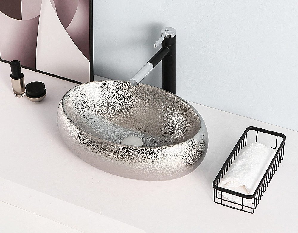 Раковина накладная Gid Lago 48 9030s 52235 серебро купить в интернет-магазине Sanbest