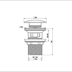 Донный клапан для раковины с переливом 1 1/4 WONZON & WOGHAND, Брашированное золото (WW-88SS01-BG) купить в интернет-магазине сантехники Sanbest