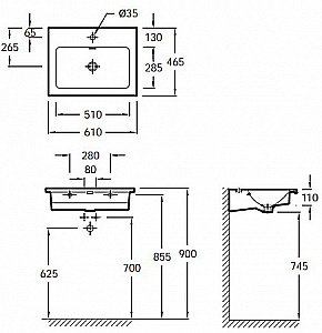 Тумба с раковиной Jacob Delafon VOX 60 3 ящика белая для ванной в интернет-магазине Sanbest