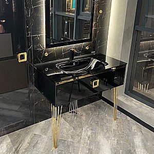 Консоль с раковиной Armadi Art LUCIDO 770-080-B 80 глянцевый черный для ванной в интернет-магазине сантехники Sanbest