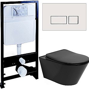 Унитаз Boheme Avva 972-B с инсталяцией и кнопкой 664-W черный/белый, безободковый купить в интернет-магазине Sanbest