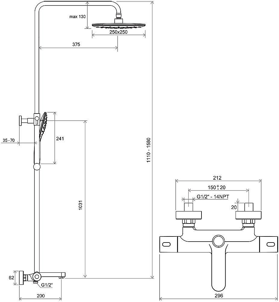 Душевая система с термостатом Ravak TERMO X070163 хром купить в интернет-магазине сантехники Sanbest