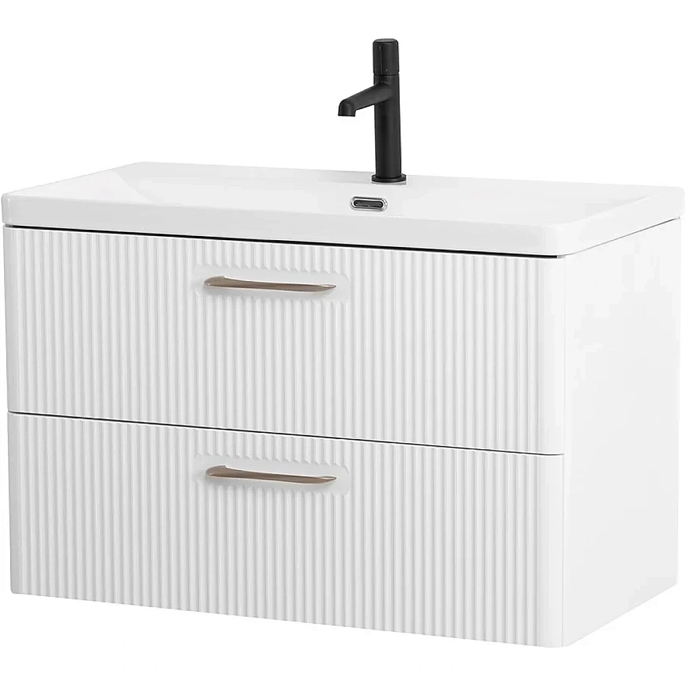 Тумба с раковиной Belbagno DUE 80 Bianco Lucido ручки в комплекте, белая глянцевая для ванной в интернет-магазине Sanbest