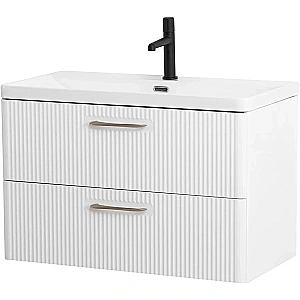 Тумба с раковиной Belbagno DUE 80 Bianco Lucido ручки в комплекте, белая глянцевая для ванной в интернет-магазине Sanbest