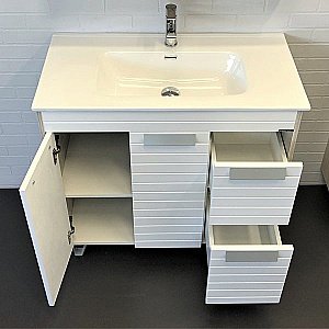 Тумба с раковиной Comforty Клеон 00-00004757 90Н белый/дуб дымчатый для ванной в интернет-магазине Sanbest