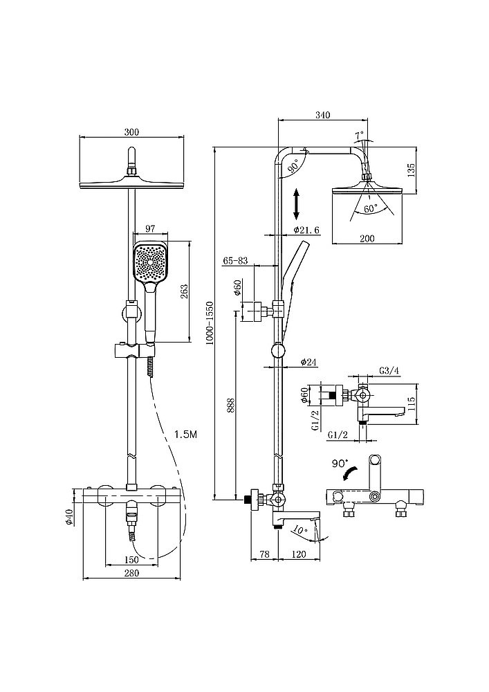 Душевая система Cersanit Vivo 64530 хром купить в интернет-магазине сантехники Sanbest