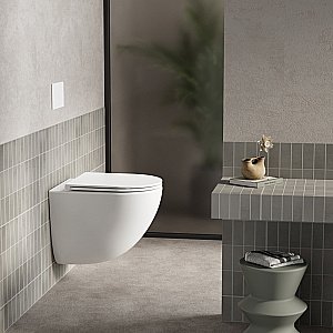 Унитаз подвесной ABBER Bequem AC1131TC-AC0105-AC0120MW белый/кнопка белая матовая, с крышкой микролифт, с инсталляцией, безободковый, слив-торнадо купить в интернет-магазине Sanbest