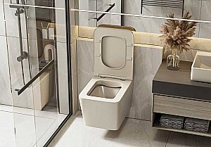 Унитаз подвесной Abber Rechteck AC1201MBE светло-бежевый матовый, безободковый, с крышкой микролифт купить в интернет-магазине Sanbest